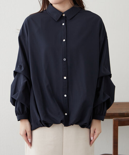 Remind me and forever（リマインドミーアンドフォーエバー）の「いろいろボタン、段々袖タケノコタックブラウス（シャツ/ブラウス・レディース・ネイビー/サックスブルー/オフホワイト/グレイッシュベージュ/ミント・FREE）」の20枚目の写真