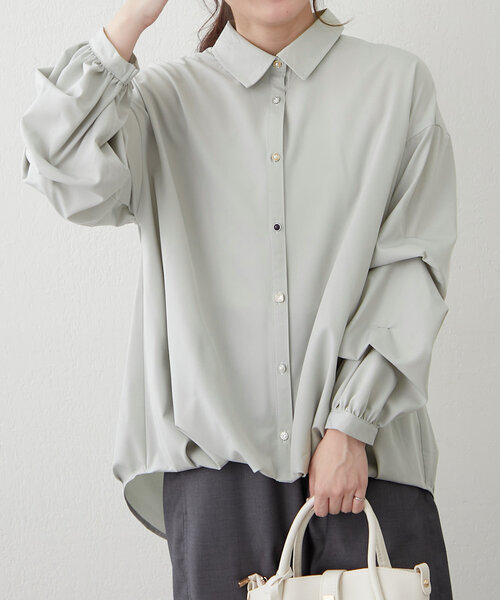 Remind me and forever（リマインドミーアンドフォーエバー）の「いろいろボタン、段々袖タケノコタックブラウス（シャツ/ブラウス・レディース・ネイビー/サックスブルー/オフホワイト/グレイッシュベージュ/ミント・FREE）」の15枚目の写真