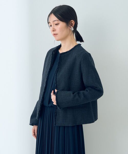 YECCA VECCA（イェッカヴェッカ）の「ツイードジャケット（ノーカラージャケット・レディース・ネイビー/その他6・L/M）」の20枚目の写真