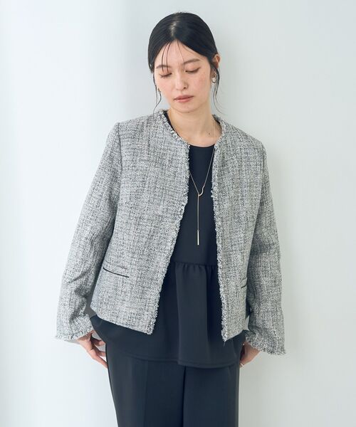 YECCA VECCA（イェッカヴェッカ）の「ツイードジャケット（ノーカラージャケット・レディース・ネイビー/その他6・L/M）」の2枚目の写真