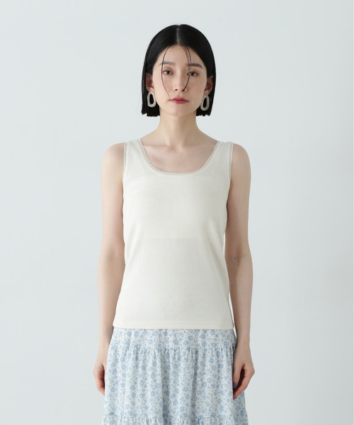 N.(N. Natural Beauty Basic)(エヌエヌナチュラルビューティーベーシック)の「シアートリムタンクトップ(タンクトップ・レディース・ベージュ/ブラック/オフホワイト・MEDIUM)」の5枚目の写真