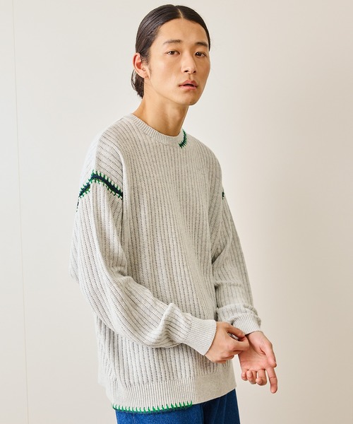 JUNRED（ジュンレッド）の「カラーステッチクルーニット（ニット/セーター・メンズ・ブラック/ライトグレー/ブルー系その他4・S/M/L）」の4枚目の写真