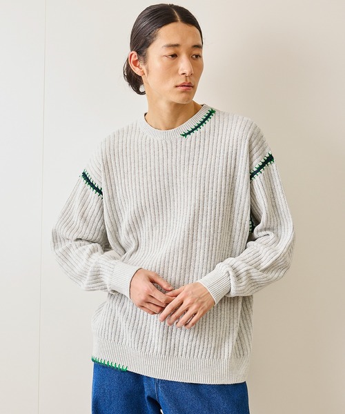 JUNRED（ジュンレッド）の「カラーステッチクルーニット（ニット/セーター・メンズ・ブラック/ライトグレー/ブルー系その他4・S/M/L）」の5枚目の写真