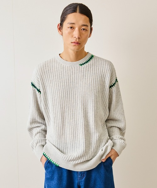JUNRED（ジュンレッド）の「カラーステッチクルーニット（ニット/セーター・メンズ・ブラック/ライトグレー/ブルー系その他4・S/M/L）」の6枚目の写真