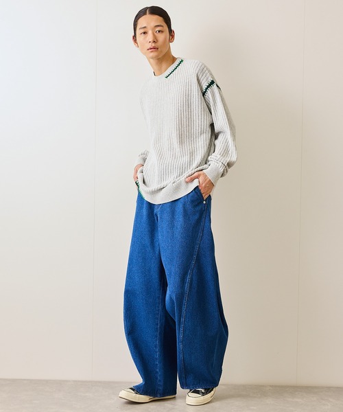 JUNRED（ジュンレッド）の「カラーステッチクルーニット（ニット/セーター・メンズ・ブラック/ライトグレー/ブルー系その他4・S/M/L）」の7枚目の写真