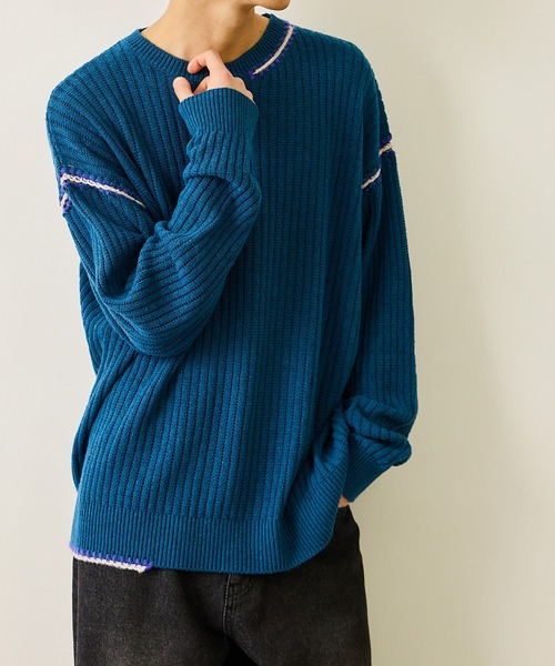 JUNRED（ジュンレッド）の「カラーステッチクルーニット（ニット/セーター・メンズ・ブラック/ライトグレー/ブルー系その他4・S/M/L）」の11枚目の写真