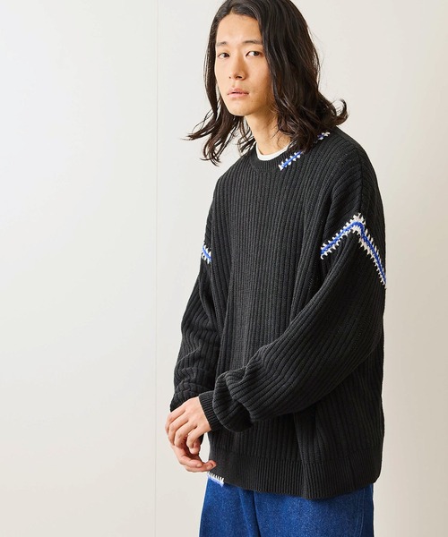 JUNRED（ジュンレッド）の「カラーステッチクルーニット（ニット/セーター・メンズ・ブラック/ライトグレー/ブルー系その他4・S/M/L）」の22枚目の写真