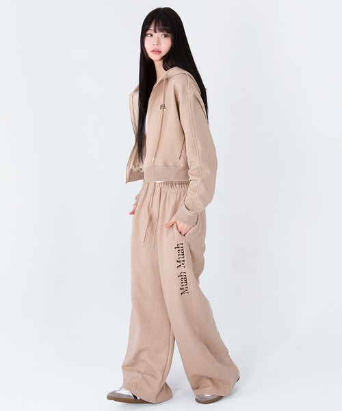さらに100円引き◆MUAHMUAH◆SOFT WIDE BANDING PANTS A'GEM/9 × .kom 『muah muah/ムーアムーア』 LOGO PIGMENT WIDE
