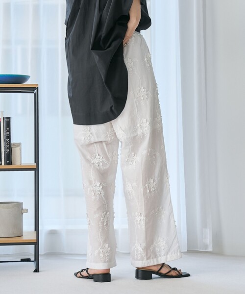 セール】3Dフラワー刺繍 イージーワイドパンツ（その他パンツ
