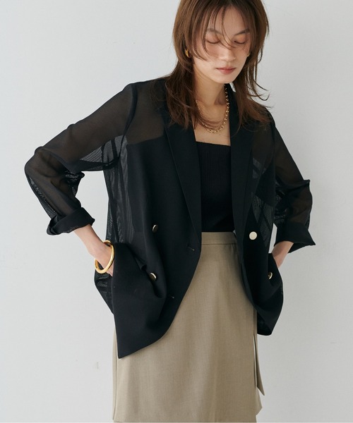 LARUTA（ラルータ）の「【LARUTA】メタル金釦メッシュジャケット（テーラードジャケット・レディース・モカ/アイボリー/ブラック・FREE）」の2枚目の写真
