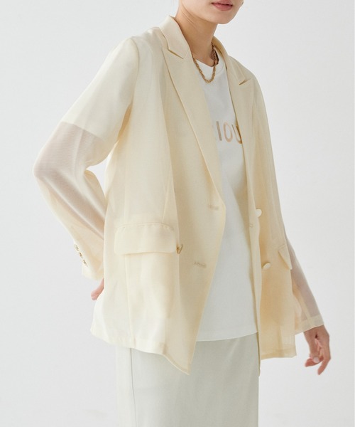 LARUTA（ラルータ）の「【LARUTA】メタル金釦メッシュジャケット（テーラードジャケット・レディース・モカ/アイボリー/ブラック・FREE）」の5枚目の写真