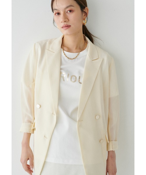 LARUTA（ラルータ）の「【LARUTA】メタル金釦メッシュジャケット（テーラードジャケット・レディース・モカ/アイボリー/ブラック・FREE）」の4枚目の写真