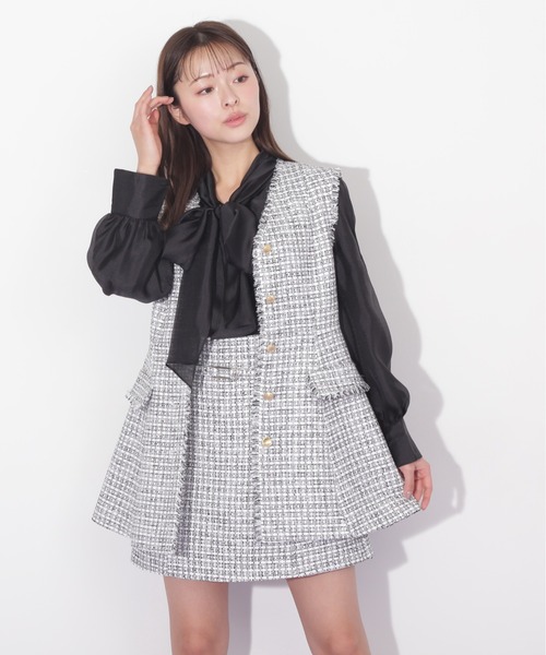 JILL by JILL STUART(ジルバイジルスチュアート)の「◇サマーツィードペプラムジレ(ベスト・レディース・ブラック/ホワイト・SMALL/MEDIUM)」の12枚目の写真