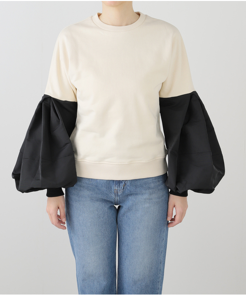 IENA(イエナ)の「NINA RICCI/ニナ リッチ TWISTED FLEECE CN COCOON/S カットソー 25PJTO020CO1089(Tシャツ/カットソー・レディース・ブラック/アイボリー・FREE)」の2枚目の写真