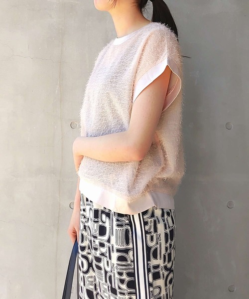 Q（キュー）の「シアーフリンジジョーゼットプルオーバー（Tシャツ/カットソー・レディース・アイボリー/ピンクベージュ・MEDIUM）」の18枚目の写真