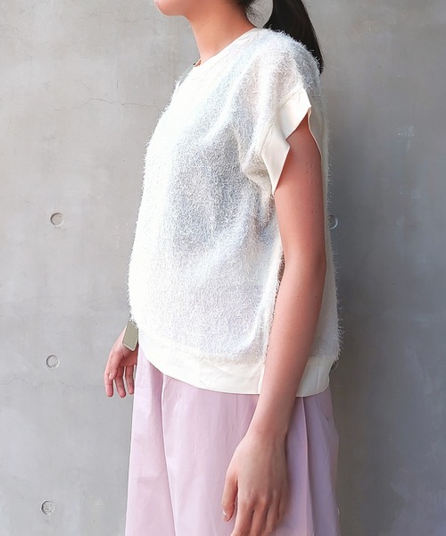 Q（キュー）の「シアーフリンジジョーゼットプルオーバー（Tシャツ/カットソー・レディース・アイボリー/ピンクベージュ・MEDIUM）」の21枚目の写真