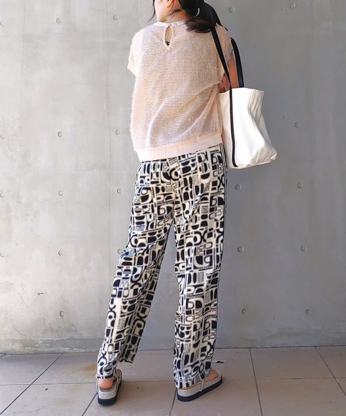 Q（キュー）の「シアーフリンジジョーゼットプルオーバー（Tシャツ/カットソー・レディース・アイボリー/ピンクベージュ・MEDIUM）」の6枚目の写真