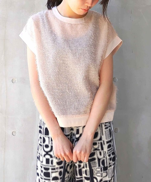 Q（キュー）の「シアーフリンジジョーゼットプルオーバー（Tシャツ/カットソー・レディース・アイボリー/ピンクベージュ・MEDIUM）」の3枚目の写真