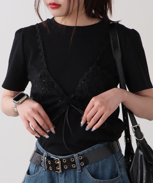 ROOPTOKYO(ループトウキョウ)の「レースビスチェ付き Tシャツ(Tシャツ/カットソー・レディース・ブラック/グレー/ホワイト・FREE)」の18枚目の写真