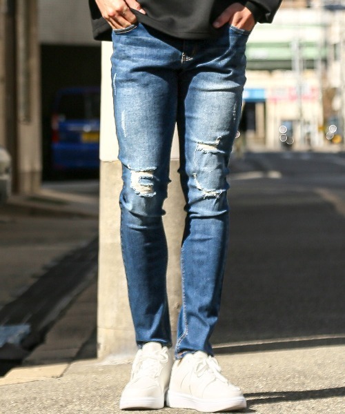 セール】ダメージストレッチデニムパンツ(デニムパンツ セール】ダメージストレッチデニムパンツ(デニムパンツ