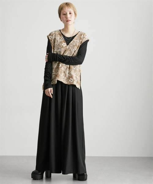 Soiunique（スワユニーク）の「落ち感素材たっぷりタックワイドパンツ ［Soiunique］（スラックス・レディース・ベージュ/グレー/ブラック・M/L/LL）」の10枚目の写真