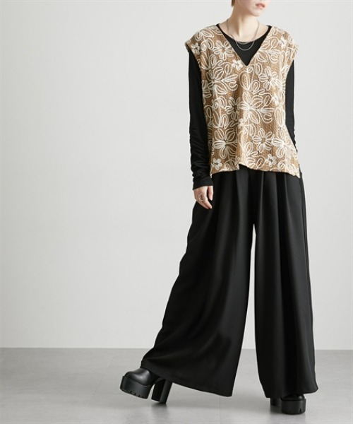 Soiunique（スワユニーク）の「落ち感素材たっぷりタックワイドパンツ ［Soiunique］（スラックス・レディース・ベージュ/グレー/ブラック・M/L/LL）」の12枚目の写真