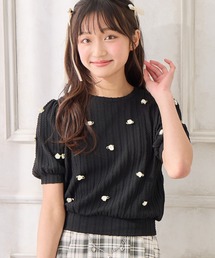 Amourire girl（アムリールガール）の「カットジャガード ローズモチーフ 半袖ニットソー（Tシャツ/カットソー）」