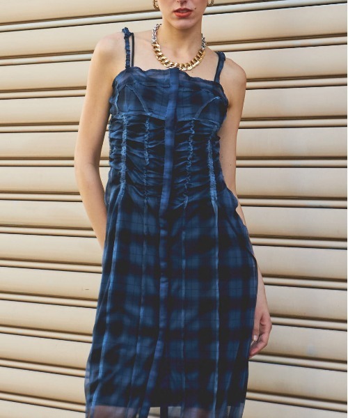 See-through Plaid Layered Dress/シースルーチェックレイヤー