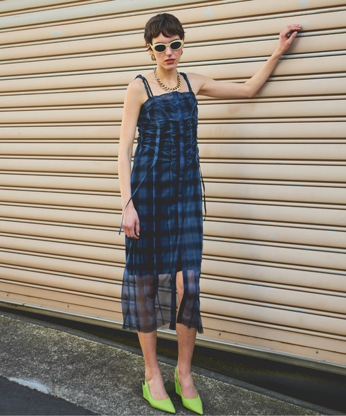 See-through Plaid Layered Dress/シースルーチェックレイヤー