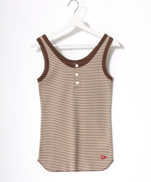 Healthknit（ヘルスニット）の「Healthknit（ヘルスニット）ボーダーワッフルサーマル ヘンリーネックタンクトップ レディース（タンクトップ・レディース・ブラウン/グリーン/ブルー・M）」の17枚目の写真