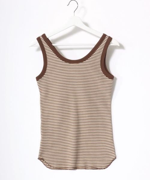 Healthknit（ヘルスニット）の「Healthknit（ヘルスニット）ボーダーワッフルサーマル ヘンリーネックタンクトップ レディース（タンクトップ・レディース・ブラウン/グリーン/ブルー・M）」の18枚目の写真