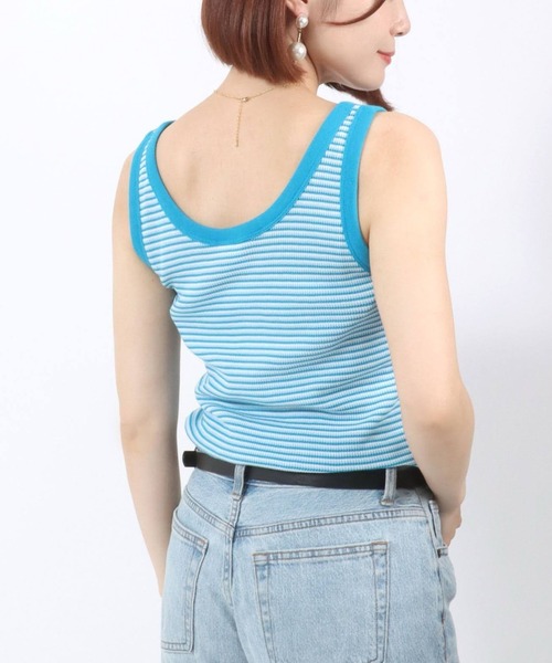 Healthknit（ヘルスニット）の「Healthknit（ヘルスニット）ボーダーワッフルサーマル ヘンリーネックタンクトップ レディース（タンクトップ・レディース・ブラウン/グリーン/ブルー・M）」の14枚目の写真