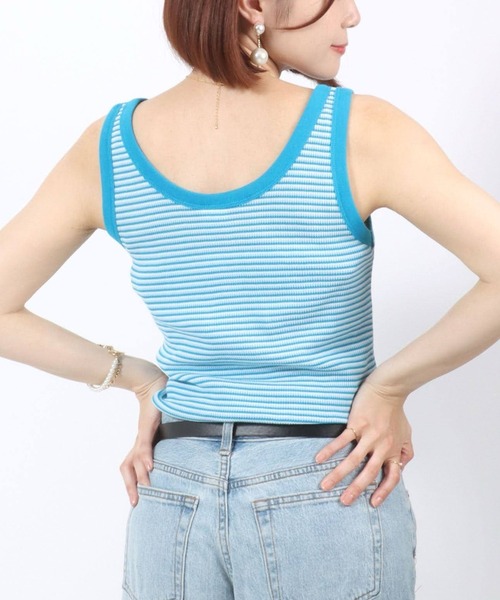 Healthknit（ヘルスニット）の「Healthknit（ヘルスニット）ボーダーワッフルサーマル ヘンリーネックタンクトップ レディース（タンクトップ・レディース・ブラウン/グリーン/ブルー・M）」の16枚目の写真