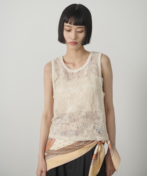 カラー刺繍レースタンク ビジュー×蝶レースタンク【期間限定価格】 | axes femme -outlet