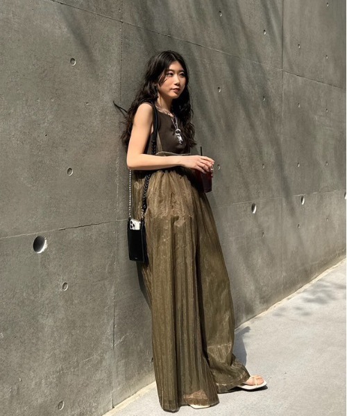 サロペット・オーバーオール・オールインワン AMERI SHEER STRIPE SUSPENDER PANTS セール】SHEER STRIPE SUSPENDER PANTS（サロペット