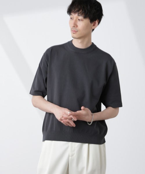 NANO universe（ナノユニバース）の「コットン/ソロナ プレーティングクルーネック 半袖TEE（ニット/セーター・メンズ・ダークグリーン/ライトブラウン/チャコール・M/L）」の2枚目の写真