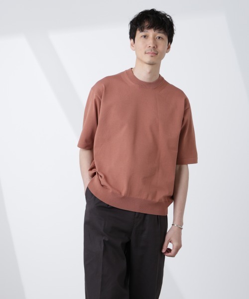 NANO universe（ナノユニバース）の「コットン/ソロナ プレーティングクルーネック 半袖TEE（ニット/セーター・メンズ・ダークグリーン/ライトブラウン/チャコール・M/L）」の3枚目の写真