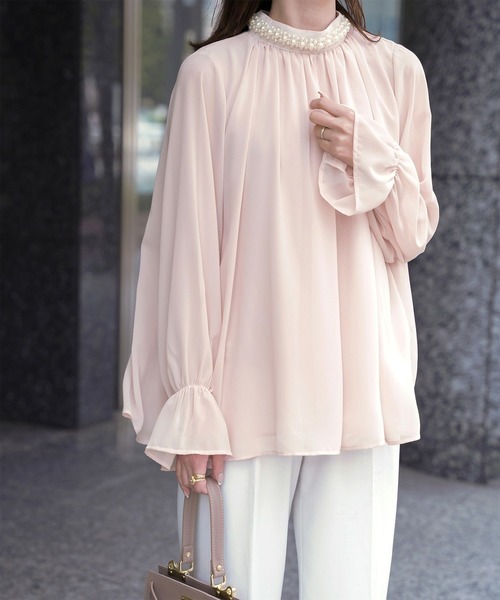 ブラウス シャツ パールネック キャンディスリーブ ブラウス HUIT レディース パールネック キャンディスリーブ ブラウス HUIT（シャツ