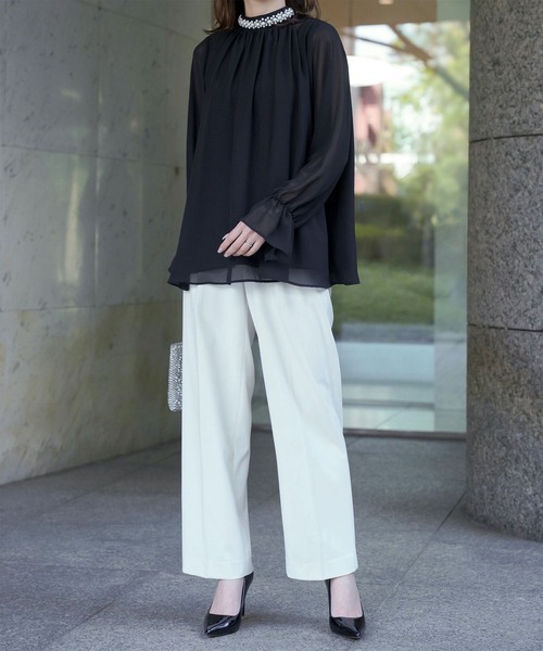 ブラウス シャツ パールネック キャンディスリーブ ブラウス HUIT レディース パールネック キャンディスリーブ ブラウス HUIT（シャツ