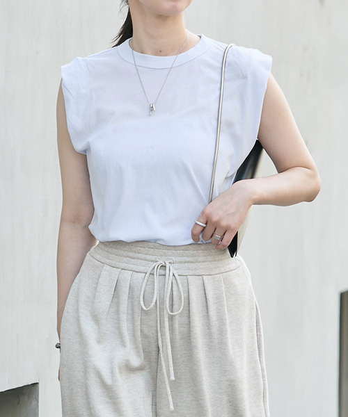ATON(エイトン)の「ATON エイトン TANKTOP KKAGGM0400(Tシャツ/カットソー・レディース・ホワイト/サックスブルー/ブラック・SMALL)」の1枚目の写真