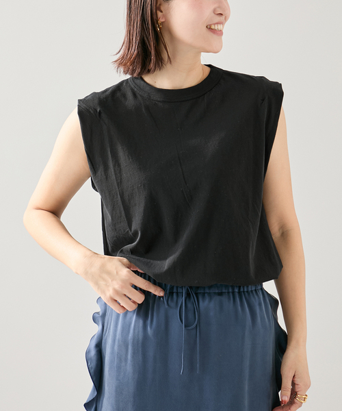 ATON(エイトン)の「ATON エイトン TANKTOP KKAGGM0400(Tシャツ/カットソー・レディース・ホワイト/サックスブルー/ブラック・SMALL)」の7枚目の写真