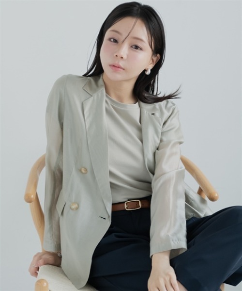 Petitjo(プッチージョ)の「小さいサイズ シアージャケット 低身長さん・小柄女性(テーラードジャケット・レディース・ネイビー/ベージュ/グレイッシュベージュ・PM/PL/PSS/PS)」の2枚目の写真