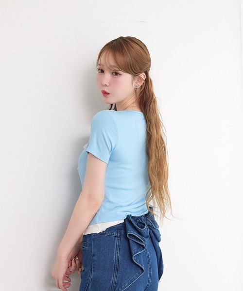 paravion(パラビオン)の「レイヤーリボンカットTシャツ(Tシャツ/カットソー・レディース・グレー/ブルー/ブラック/ホワイト/ピンク・FREE)」の11枚目の写真