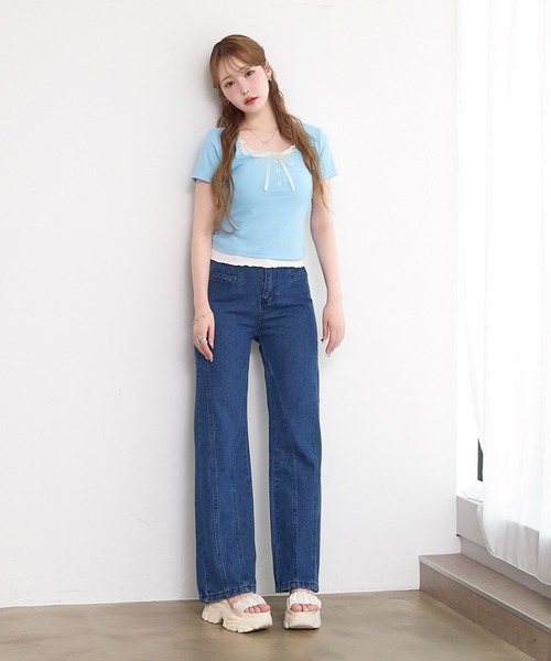 paravion(パラビオン)の「レイヤーリボンカットTシャツ(Tシャツ/カットソー・レディース・グレー/ブルー/ブラック/ホワイト/ピンク・FREE)」の13枚目の写真