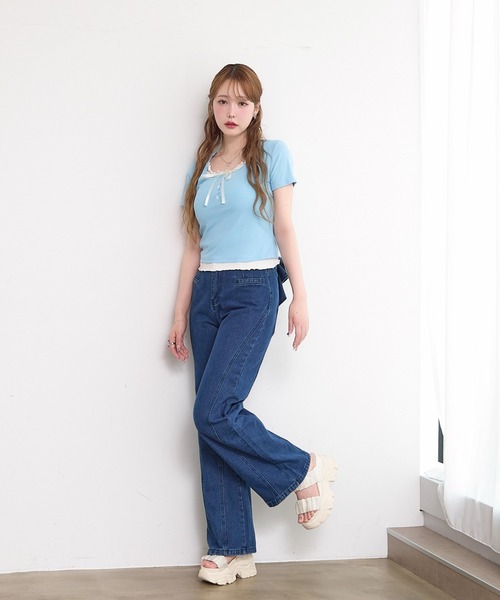 paravion(パラビオン)の「レイヤーリボンカットTシャツ(Tシャツ/カットソー・レディース・グレー/ブルー/ブラック/ホワイト/ピンク・FREE)」の14枚目の写真