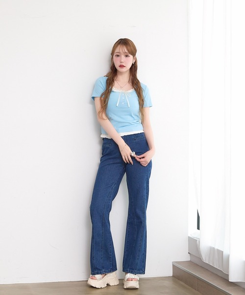 paravion(パラビオン)の「レイヤーリボンカットTシャツ(Tシャツ/カットソー・レディース・グレー/ブルー/ブラック/ホワイト/ピンク・FREE)」の16枚目の写真