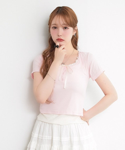 paravion(パラビオン)の「レイヤーリボンカットTシャツ(Tシャツ/カットソー・レディース・グレー/ブルー/ブラック/ホワイト/ピンク・FREE)」の17枚目の写真
