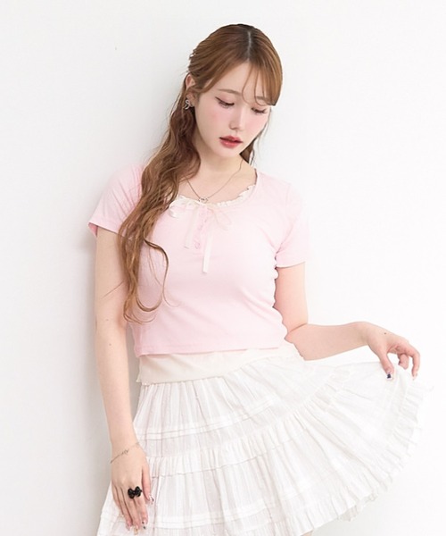 paravion(パラビオン)の「レイヤーリボンカットTシャツ(Tシャツ/カットソー・レディース・グレー/ブルー/ブラック/ホワイト/ピンク・FREE)」の19枚目の写真