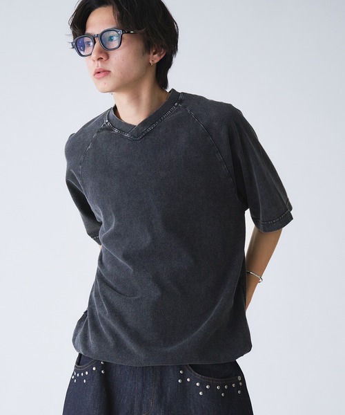 セール】VINTAGE LIKE SHALLOW V-NECK DRAWCORD T-SHIRT
