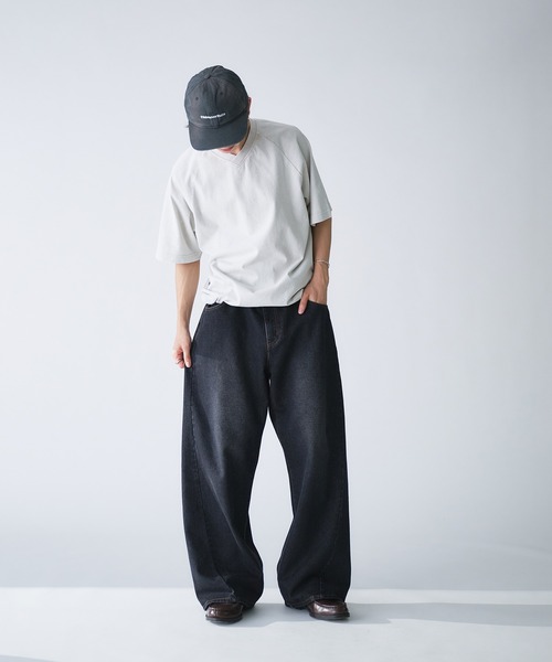 Adoon plain(アドーンプレーン)の「VINTAGE LIKE SHALLOW V-NECK DRAWCORD T-SHIRT / ビンテージライク浅VネックドローコードTシャツ(Tシャツ/カットソー・メンズ・グレー/ブラック/アイボリー・MEDIUM/LARGE)」の16枚目の写真